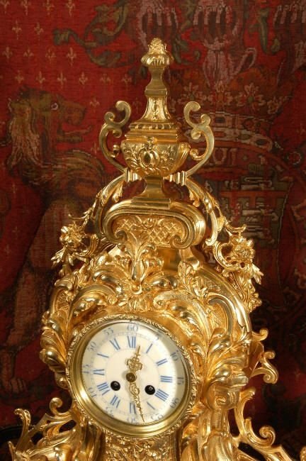 fig 3. *** SOLD *** Very Large Japy Freres Gilt Brass Rococo Clock Set, French - Circa 1880.